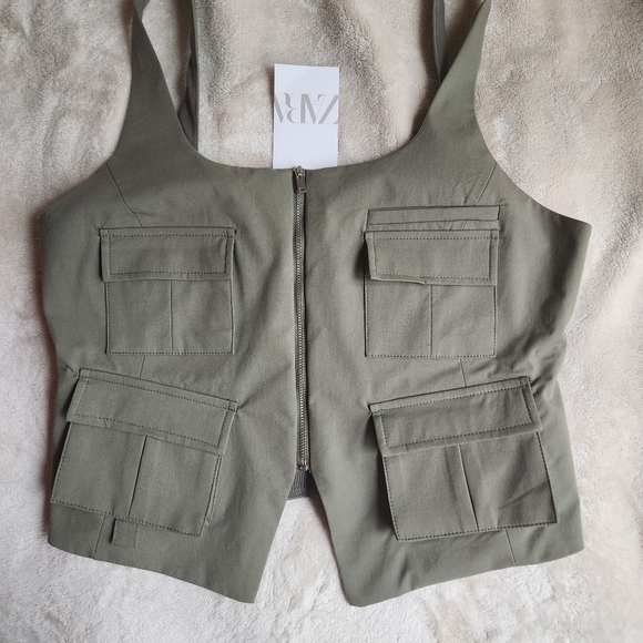 Zara pockets vest top light khaki/green sz L BNWT - Picture 5 of 8